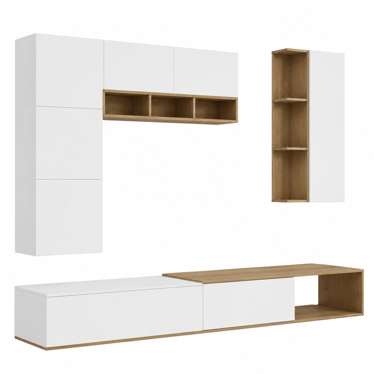 Sarmog Parete TV Moderna 282x230 cm, Bianco e Noce Stelvio, Progettazione Italiana