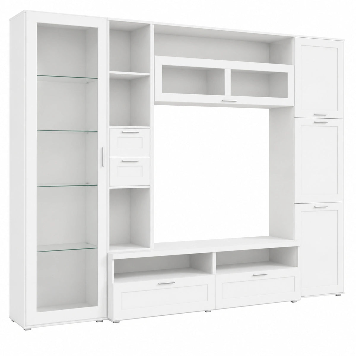 Mobile da Soggiorno Moderno con Vetrina e Spazio TV, Bianco 300x50x215 cm