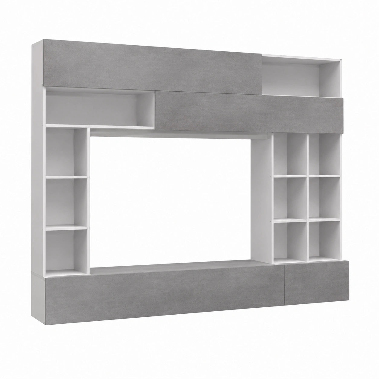 Parete Attrezzata Moderna per Soggiorno, con 3 Ante e Spazio TV, Bianco, 277x209x41 cm