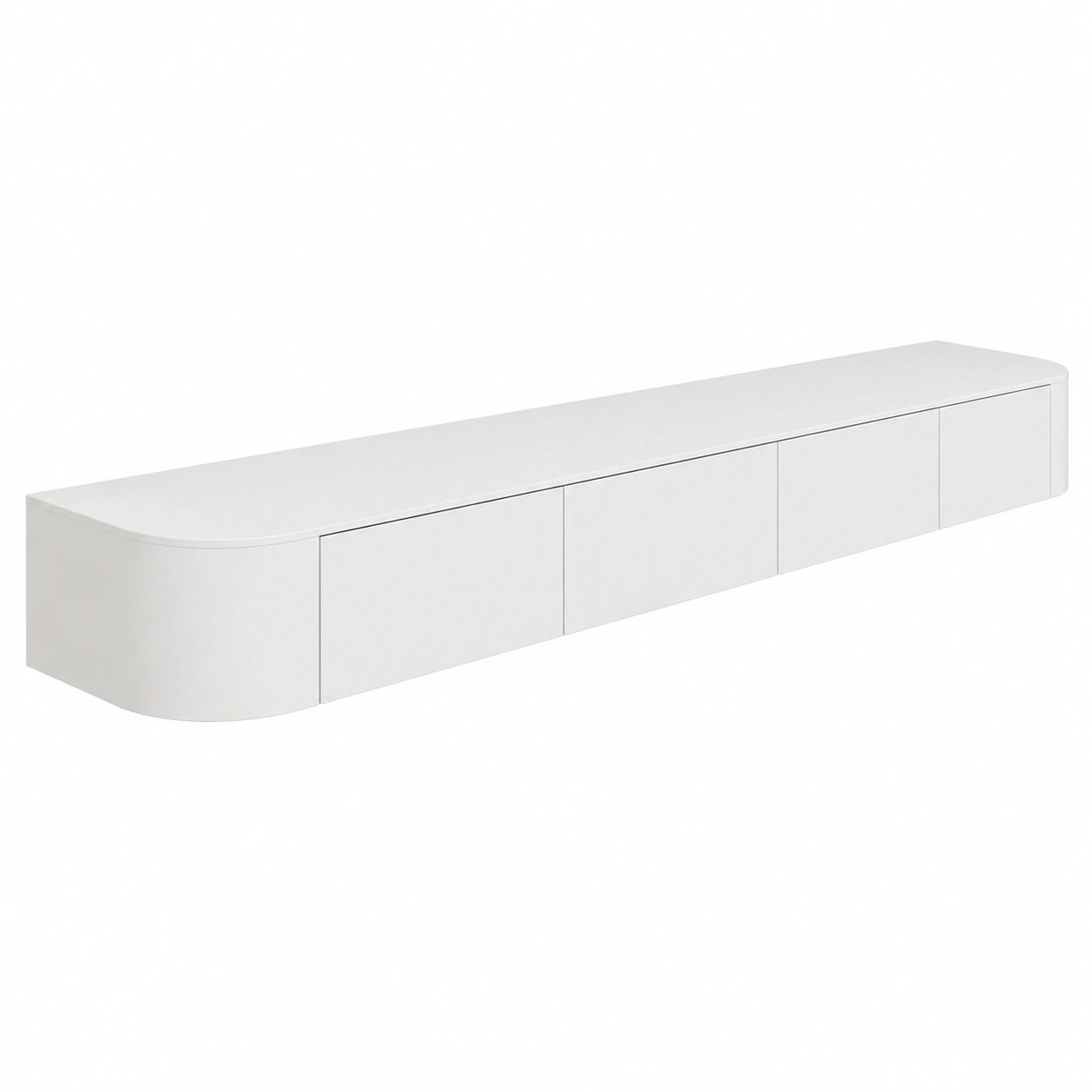 Supporto TV sospeso moderno in legno, con anta lucida, per soggiorno, bianco, 239,8 cm