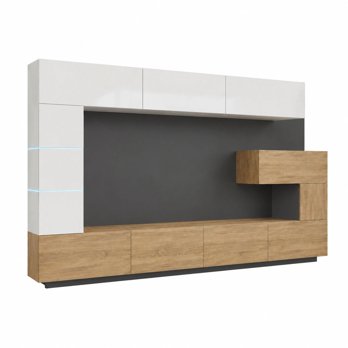 Parete Attrezzata Moderna per Soggiorno con Mobile TV e LED Bianco 332x35x184 cm