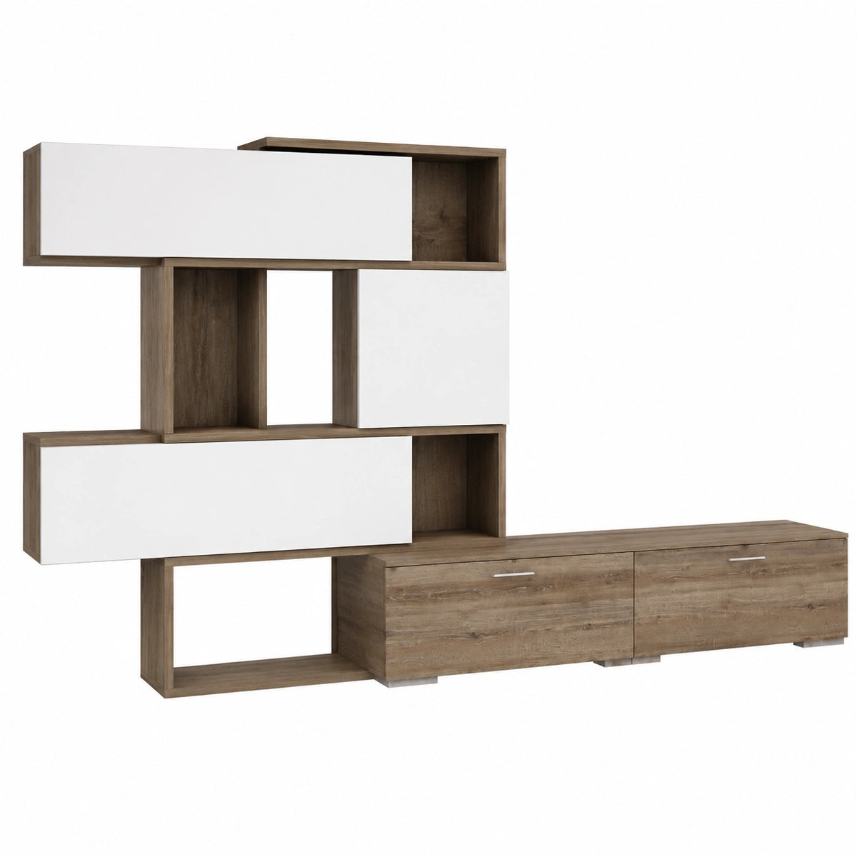 Mobile Soggiorno Moderno con Vano TV e Ante in Noce, 187x48x293 cm