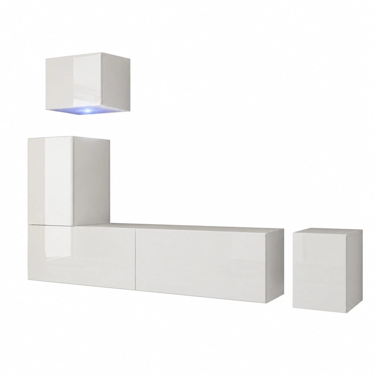 Mobile TV moderno Furnitech AN15 Hemnes, Parete attrezzata soggiorno, Set base porta TV (Senza LED, Bianco lucido)