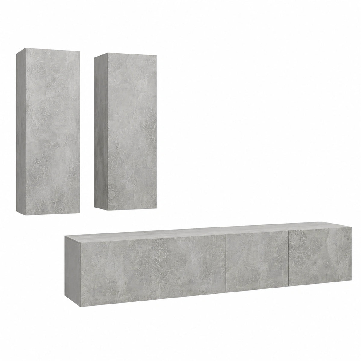 Set Mobili TV Sospesi Moderni in Legno Grigio Cemento con Ampio Spazio di Stoccaggio, Facile Montaggio, 4 Pezzi