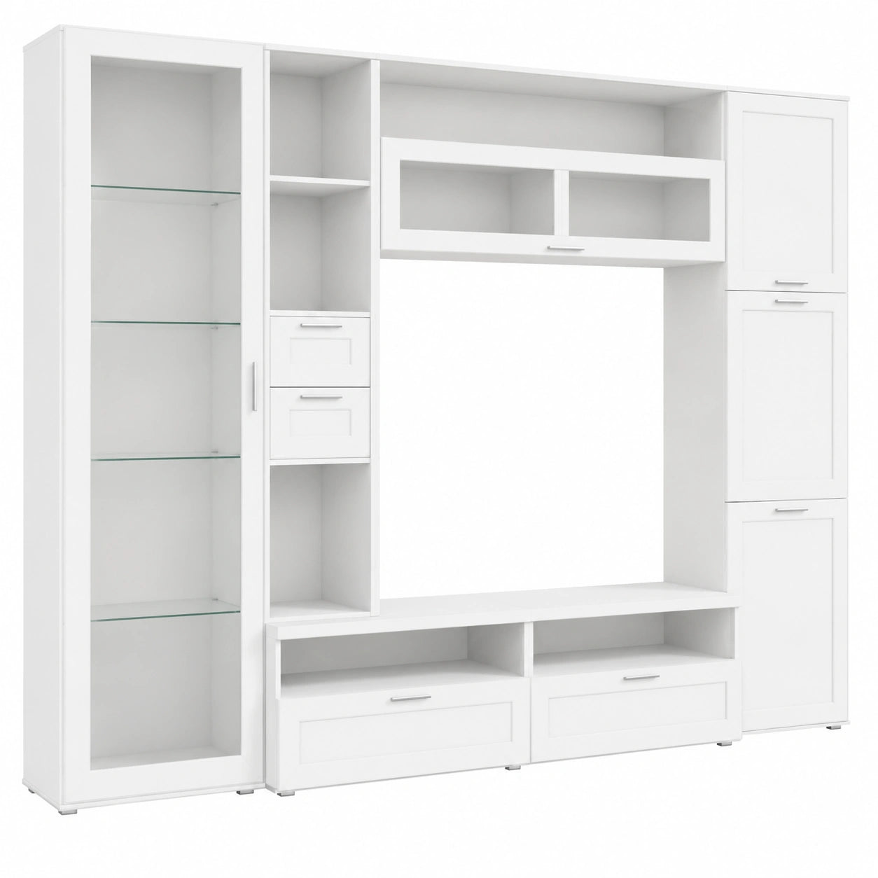 Mobile da Soggiorno Moderno con Vetrina e Spazio TV, Bianco 300x50x215 cm