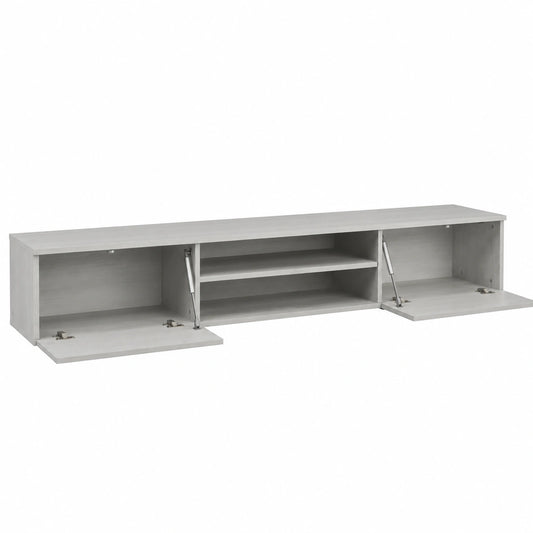 Libreria Moderna con Pannello Listellato e Mobile Porta TV, 2 Ante Ribalta, Vano a Giorno, Design per Salotto, 200x35x148 cm, Grigio e Rovere