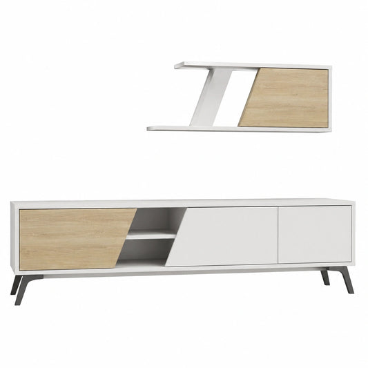 Mobile TV Sospeso Moderno con Mensole, Bianco 48x35x180 cm