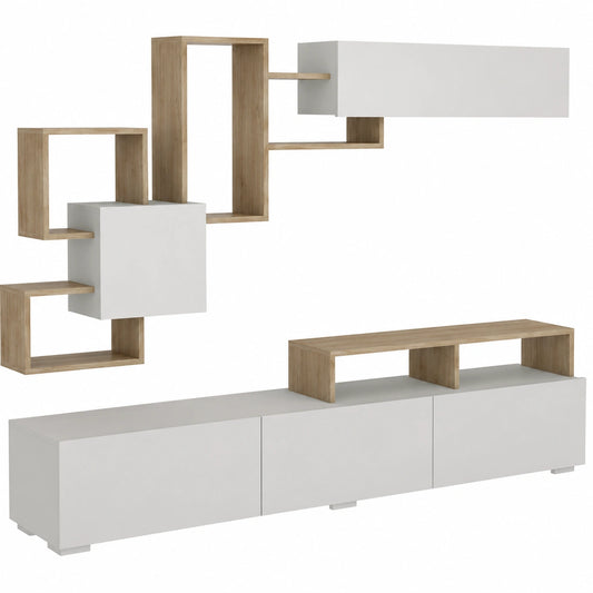 Dmora - Parete attrezzata moderna, mobile soggiorno con spazio TV, dimensioni 210x37x47 cm, colori bianco e noce