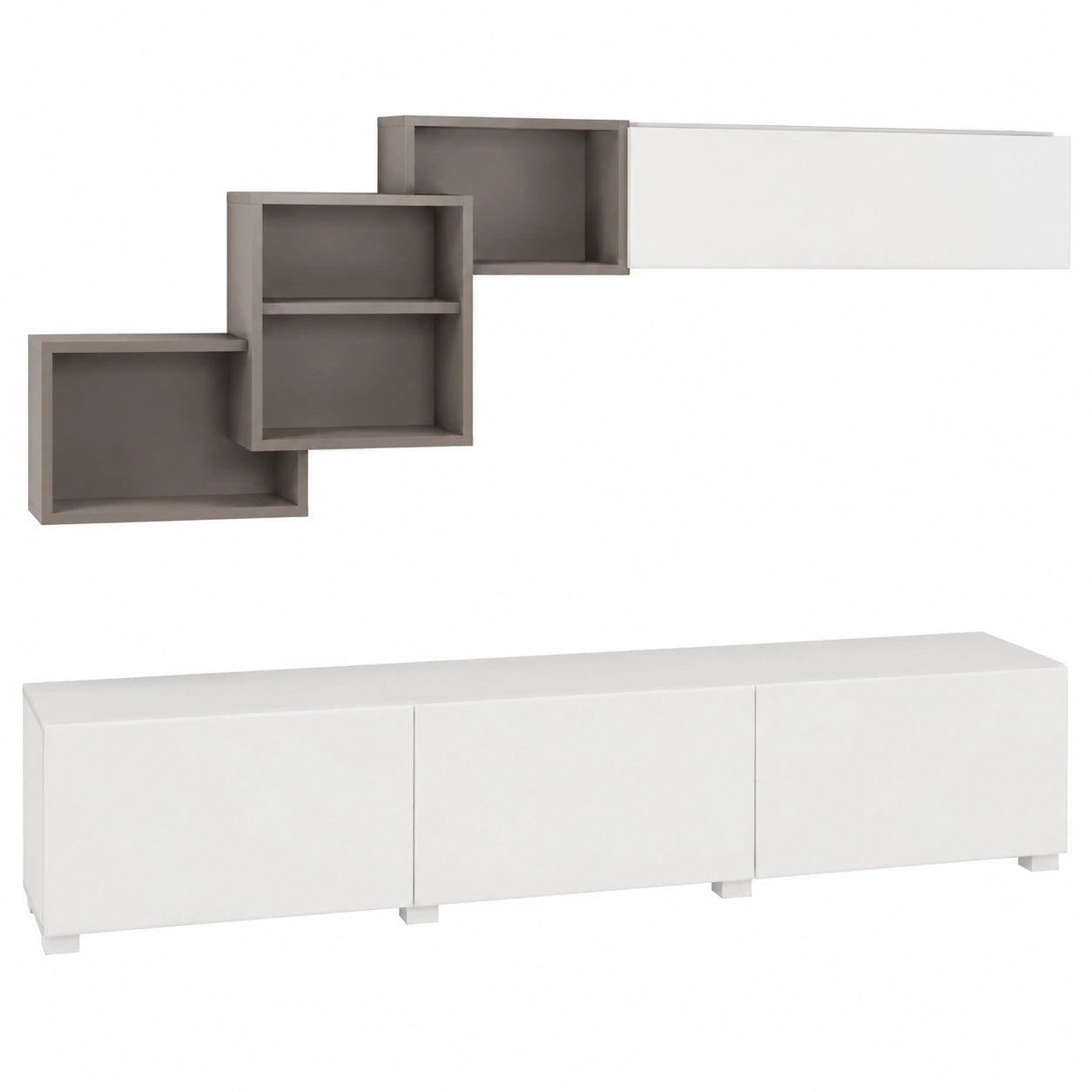 Set Arredamento Soggiorno Moderno con Mobile TV e Pensili, 210x35x39 cm, Colore Mocha e Bianco