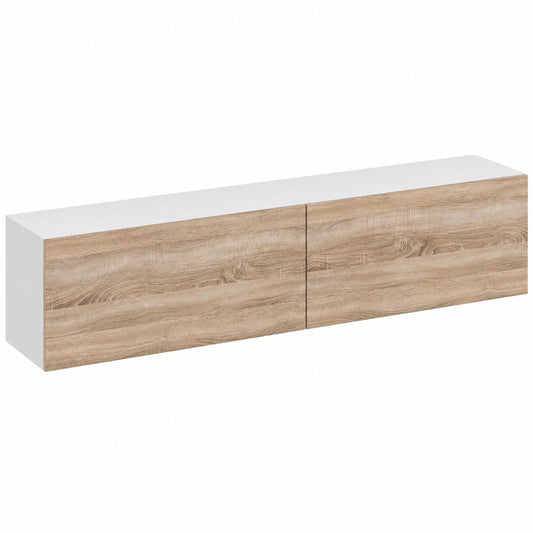 IDMarket - Mobile TV Sospeso ELIO con 2 Ante in Bianco e Legno 180 cm