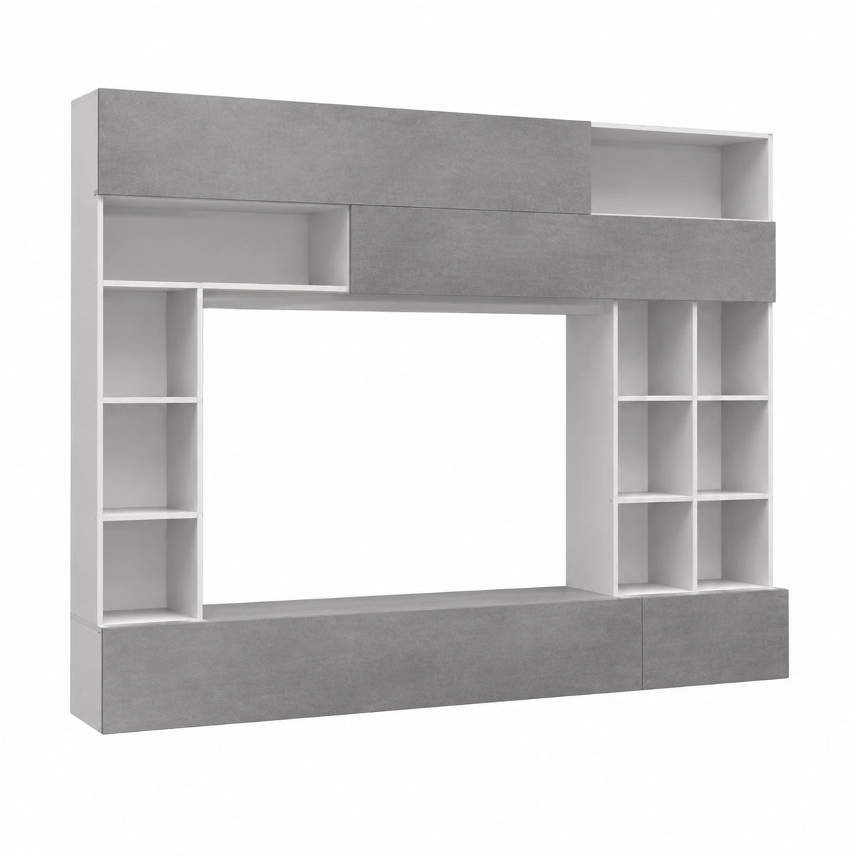 Parete Attrezzata Moderna per Soggiorno, con 3 Ante e Spazio TV, Bianco, 277x209x41 cm