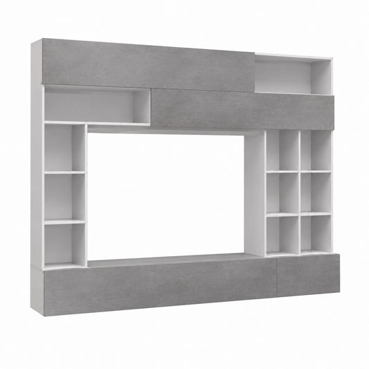 Parete Attrezzata Moderna per Soggiorno, con 3 Ante e Spazio TV, Bianco, 277x209x41 cm