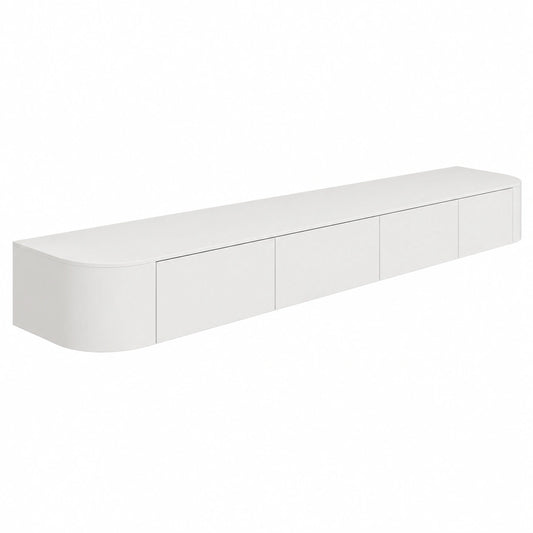 Supporto TV sospeso moderno in legno, con anta lucida, per soggiorno, bianco, 239,8 cm