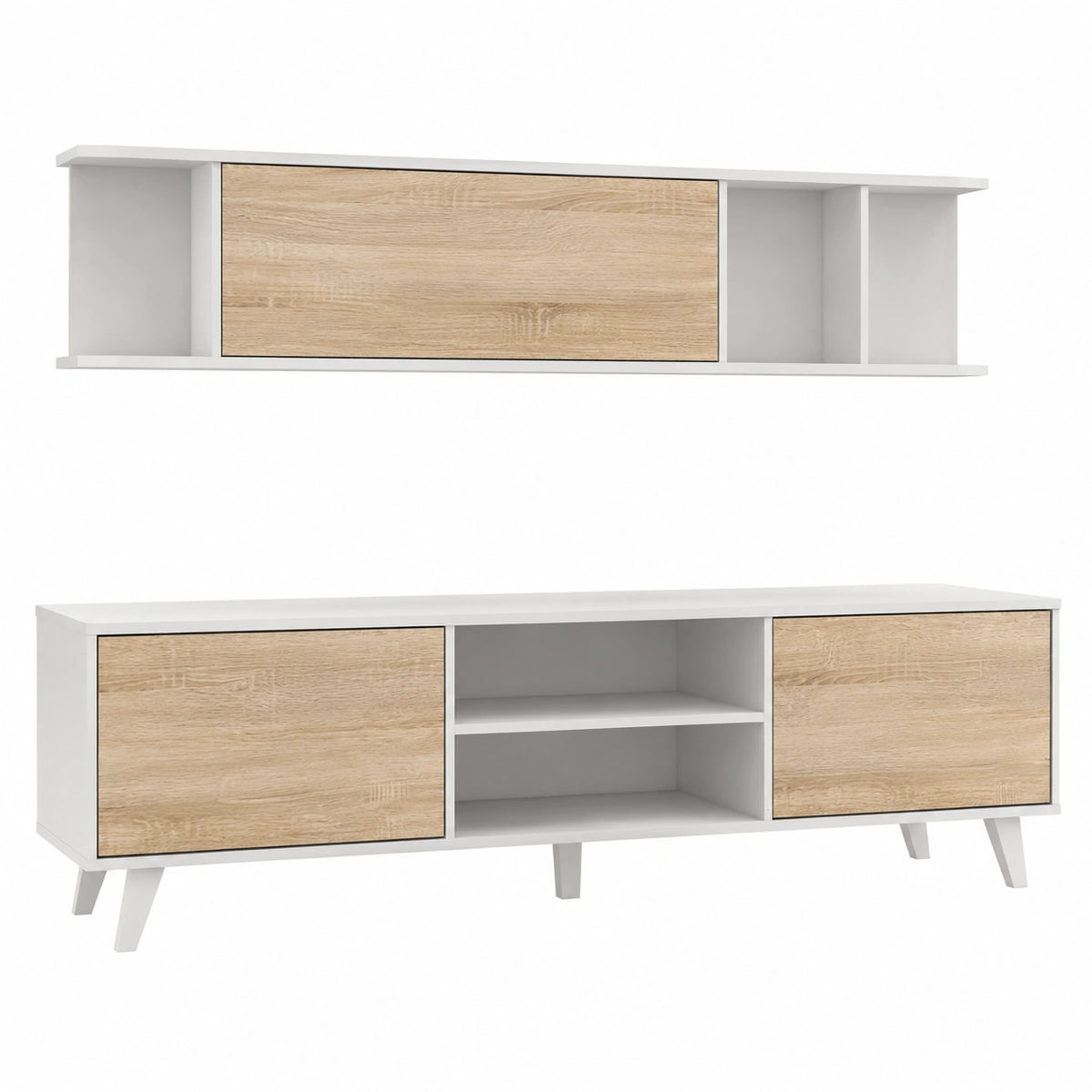 Mobile TV moderno rovere e bianco per soggiorno 180x41x51 cm