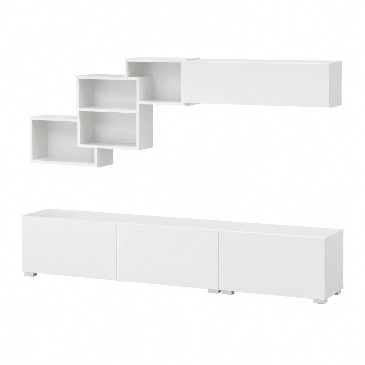 Set Soggiorno Moderno con Mobile TV e Mensole, Bianco, 210x35x39 cm