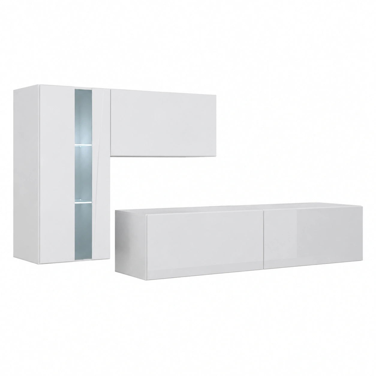 Furnitech Parete Attrezzata Soggiorno Moderno con LED Blu, Set Mobile TV AN11
