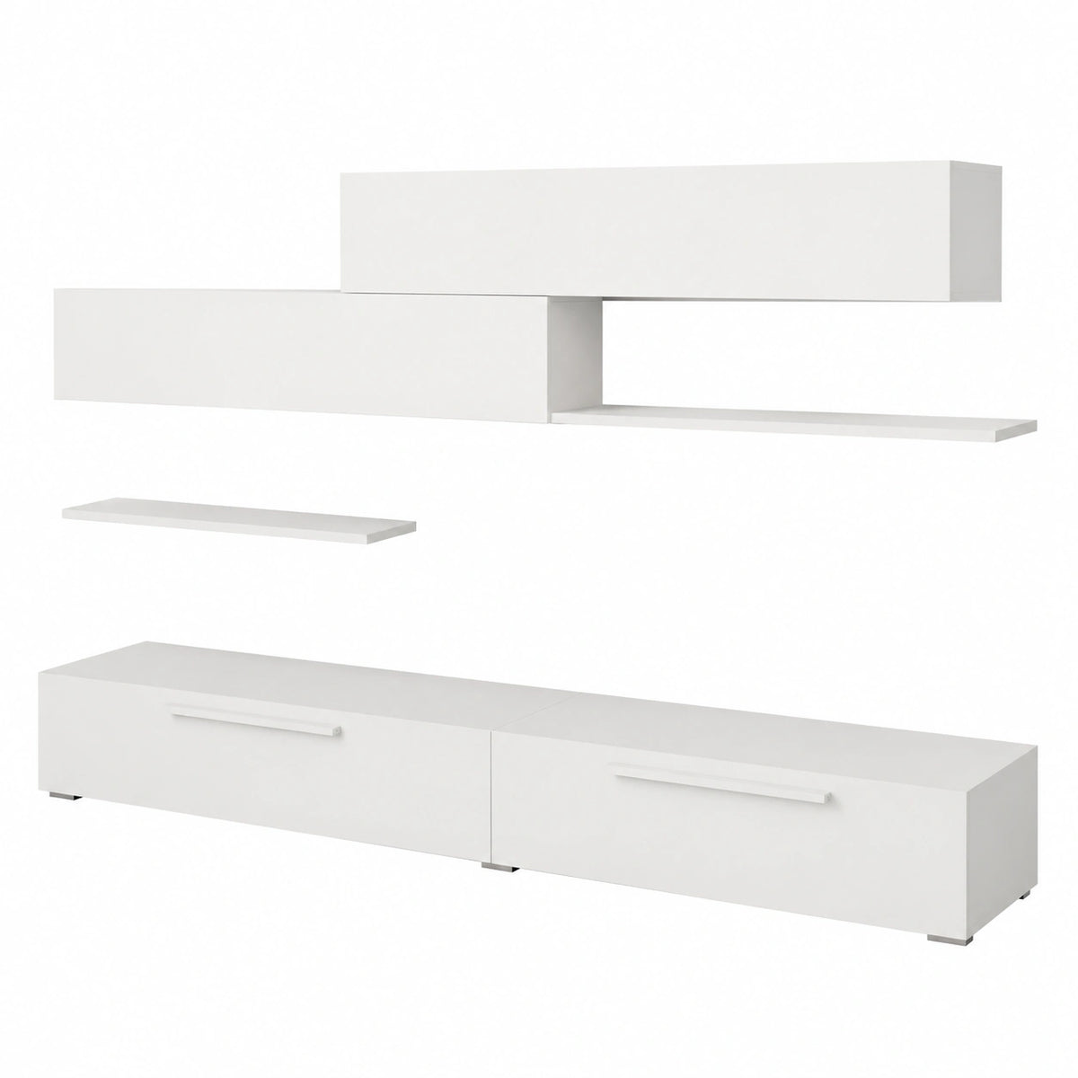 Set Soggiorno Moderno con Mobile TV e Mensole, Bianco 260x42 cm