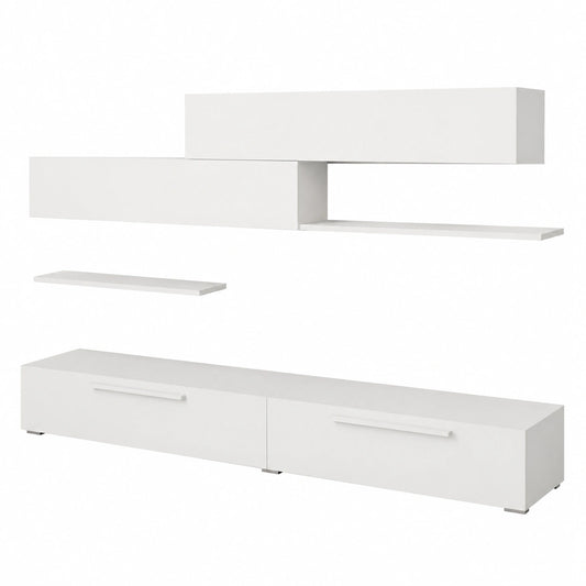 Set Soggiorno Moderno con Mobile TV e Mensole, Bianco 260x42 cm