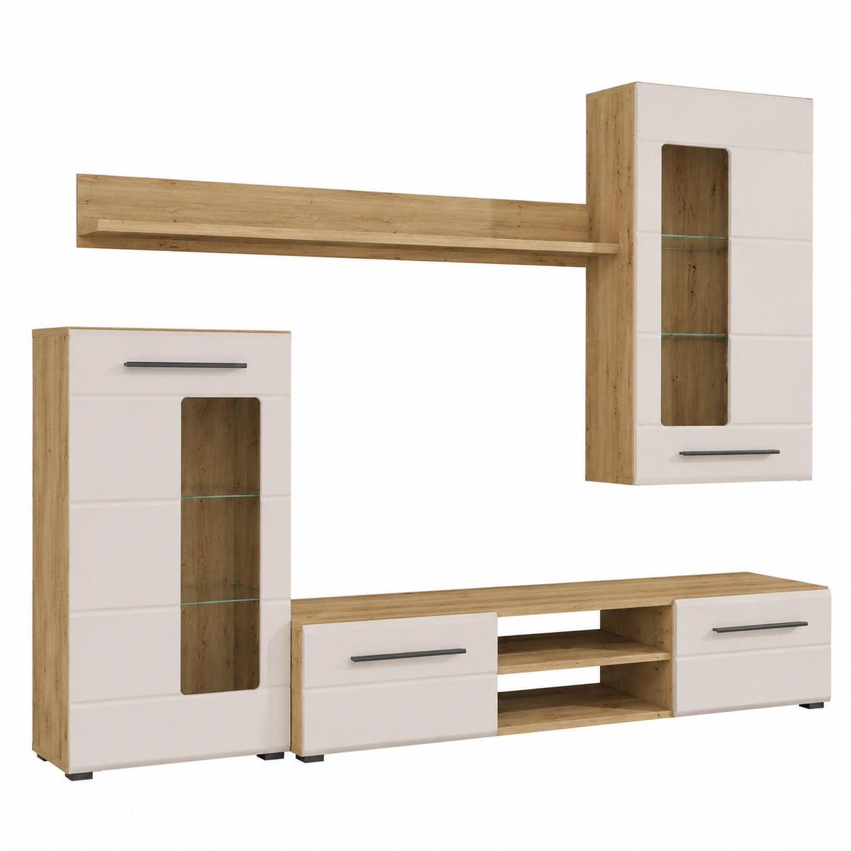 Mobile Soggiorno Magisano in Rovere e Cashmere con Vetrine e Porta TV