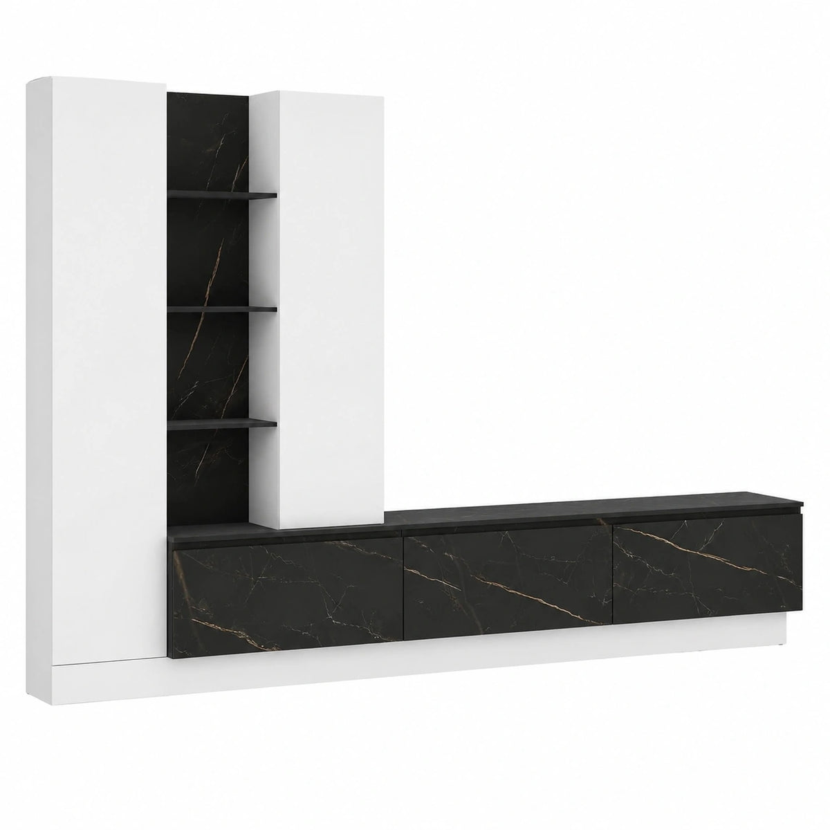 Parete Attrezzata Moderna Bianco Ceramica con Spazio di Stivaggio