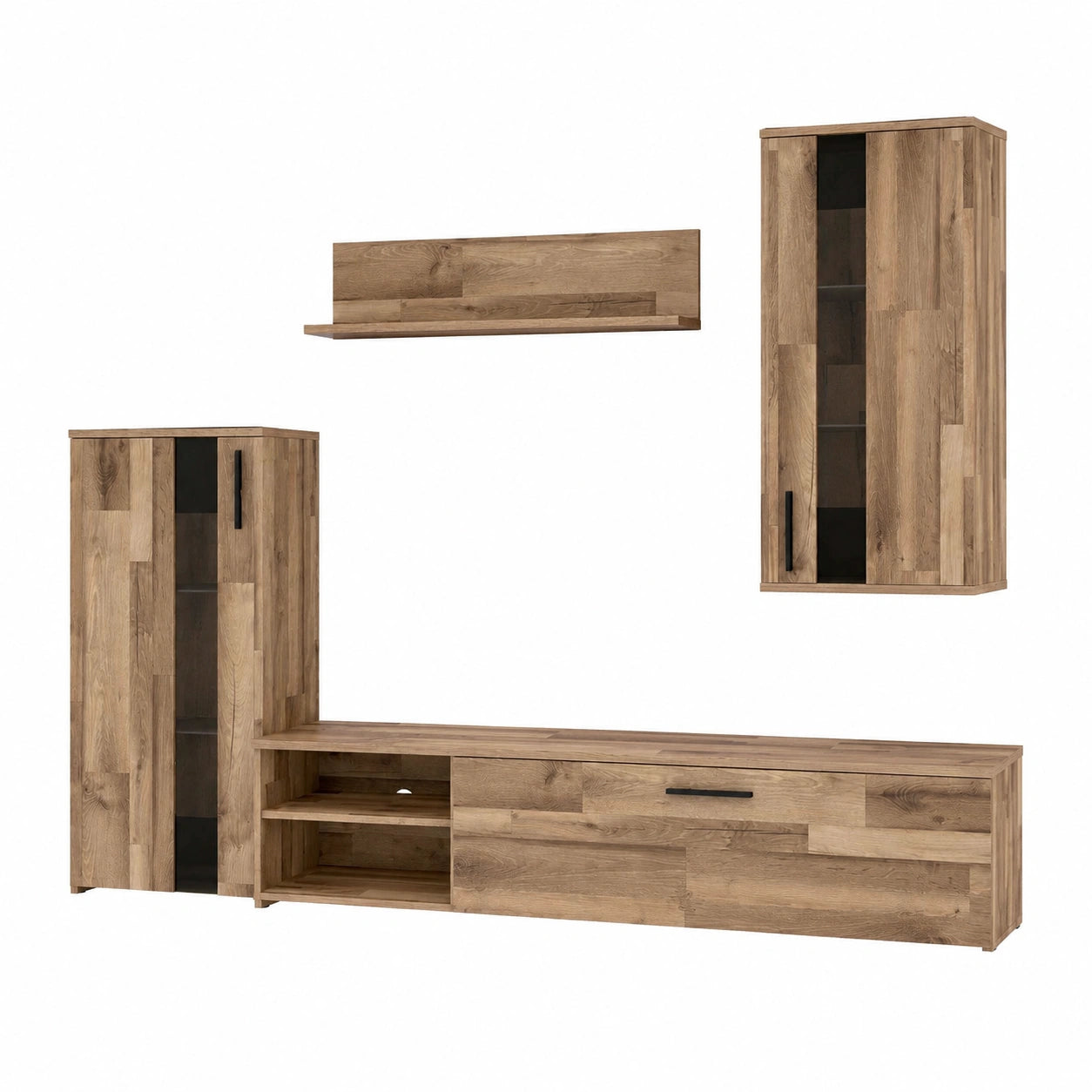 AVANTI TRENDSTORE - Fiorenza - Mobile da soggiorno moderno in quercia selvatica, set di 4 pezzi. Dimensioni: 213x184x41,3 cm