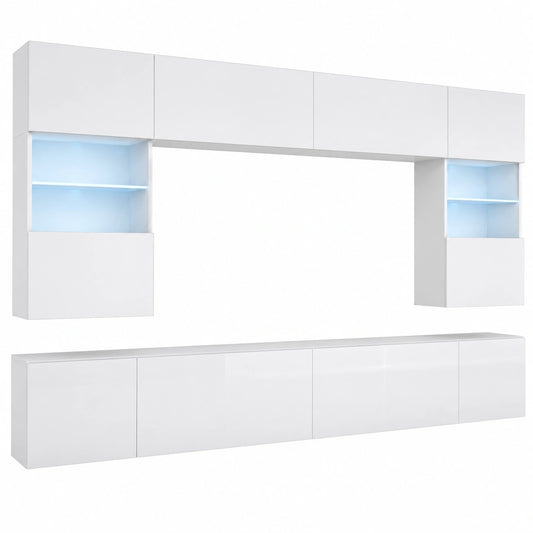 BELINI - Set soggiorno moderno con armadio LED integrato e mobile TV bianco
