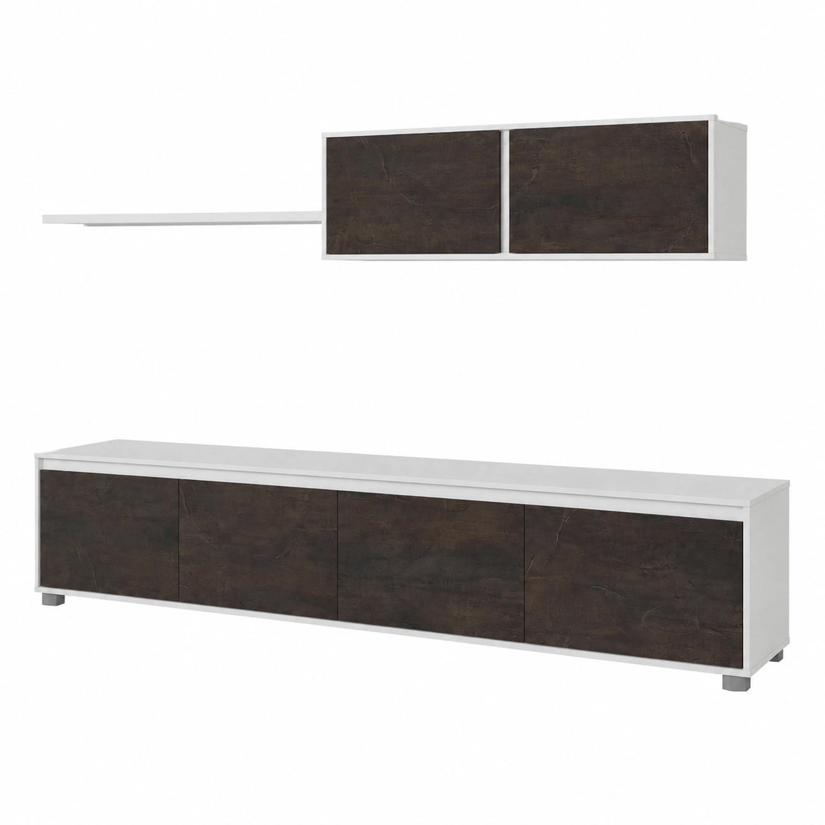 Set Soggiorno Moderno MarinelliGroup con Mobile TV e Mensole, Bianco e Ossido, 200x41x43 cm